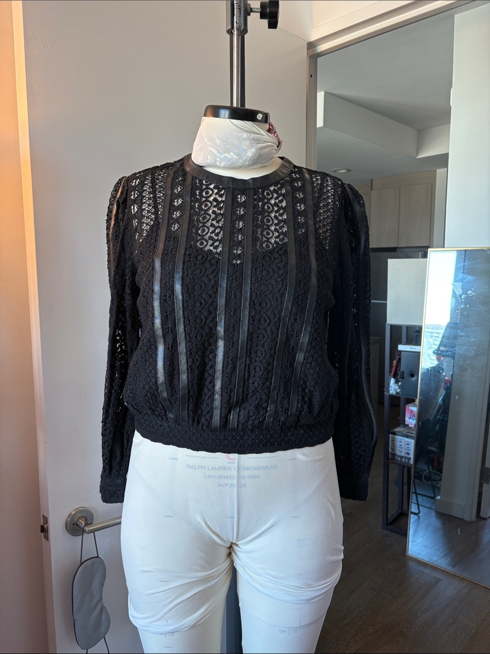 Express Black Lace Long-Sleeve Semi-Sheer Blouse